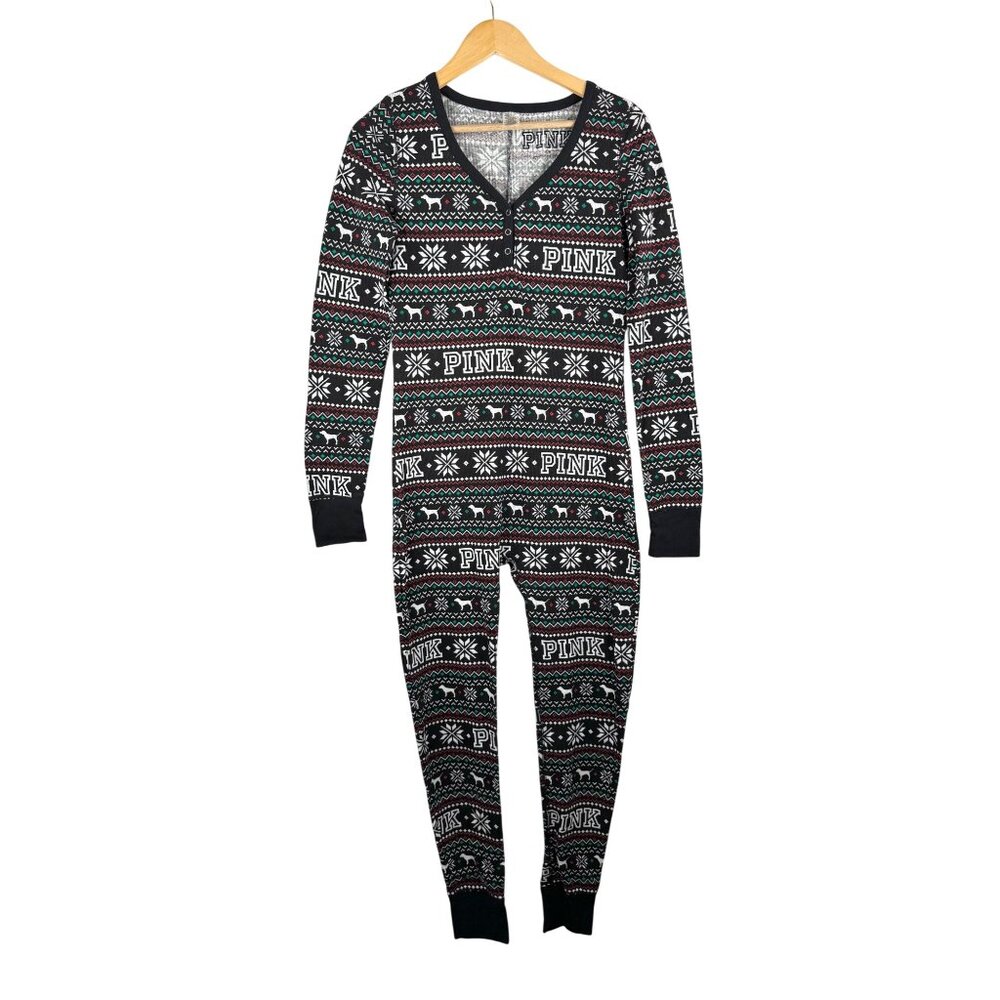 Victoria's Secret PINK fair Isle Thermal Jane Romper PJ Y2K 90s lounge sz M